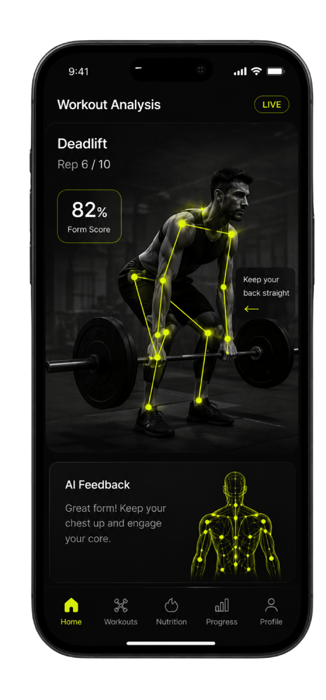 LiftFox app screen showing live deadlift form analysis